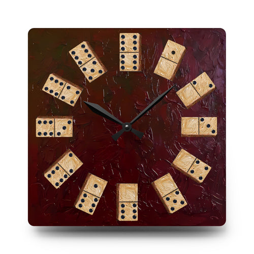 Domino Tile Clock Acrylic Wall Clock | Game Room Decor, Rustic Dark Red