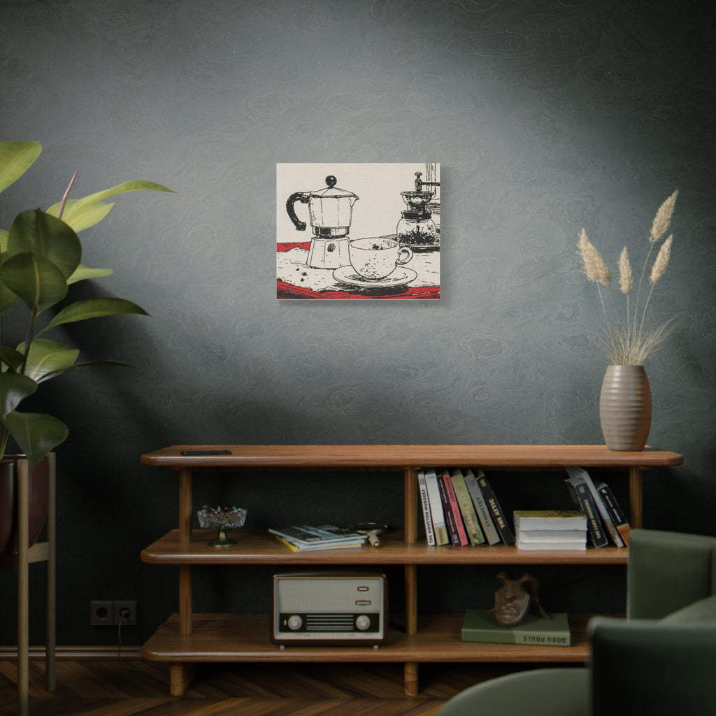 Espresso Pot and Cup Illustration Canvas | Coffee Kitchen Wall Art