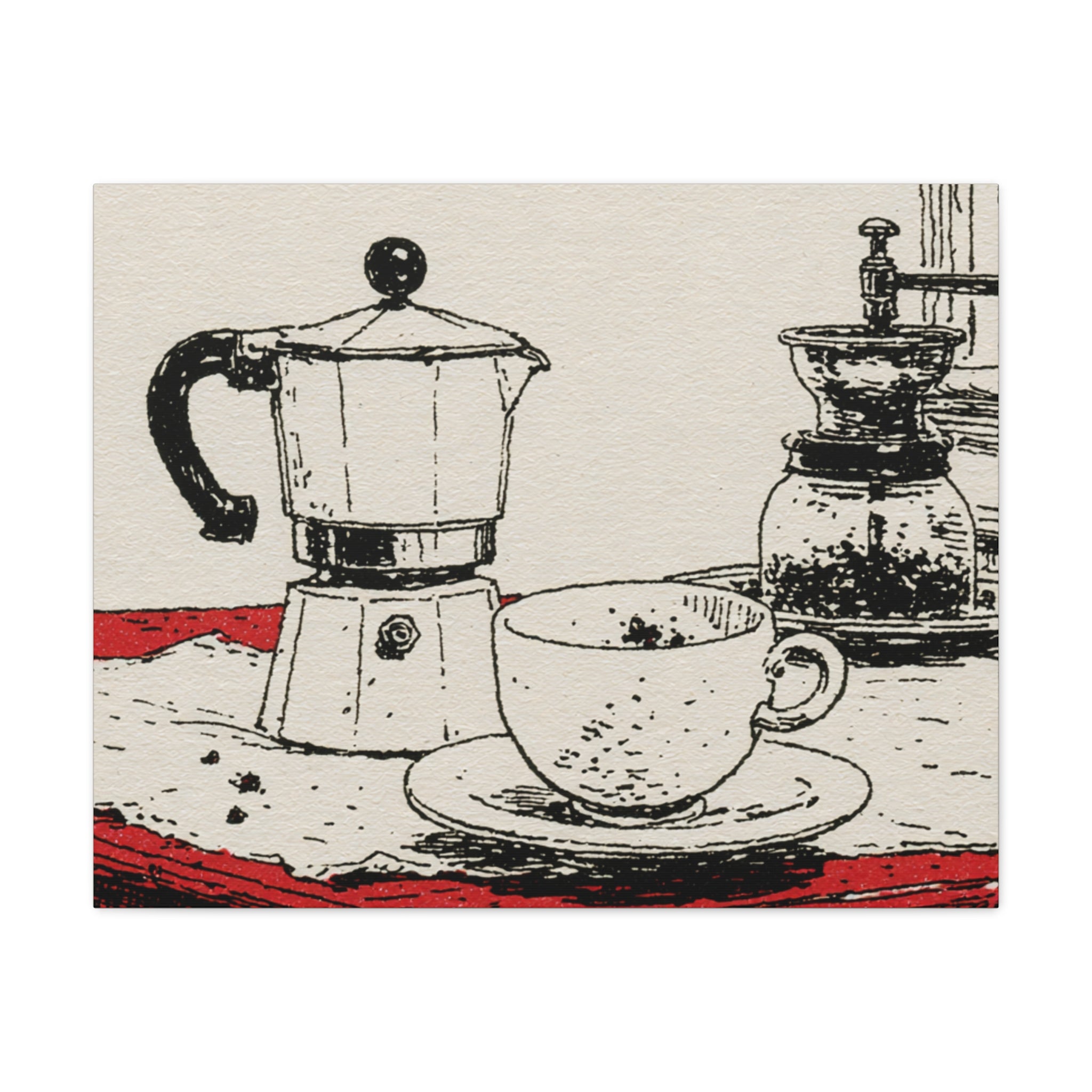 Espresso Pot and Cup Illustration Canvas | Coffee Kitchen Wall Art