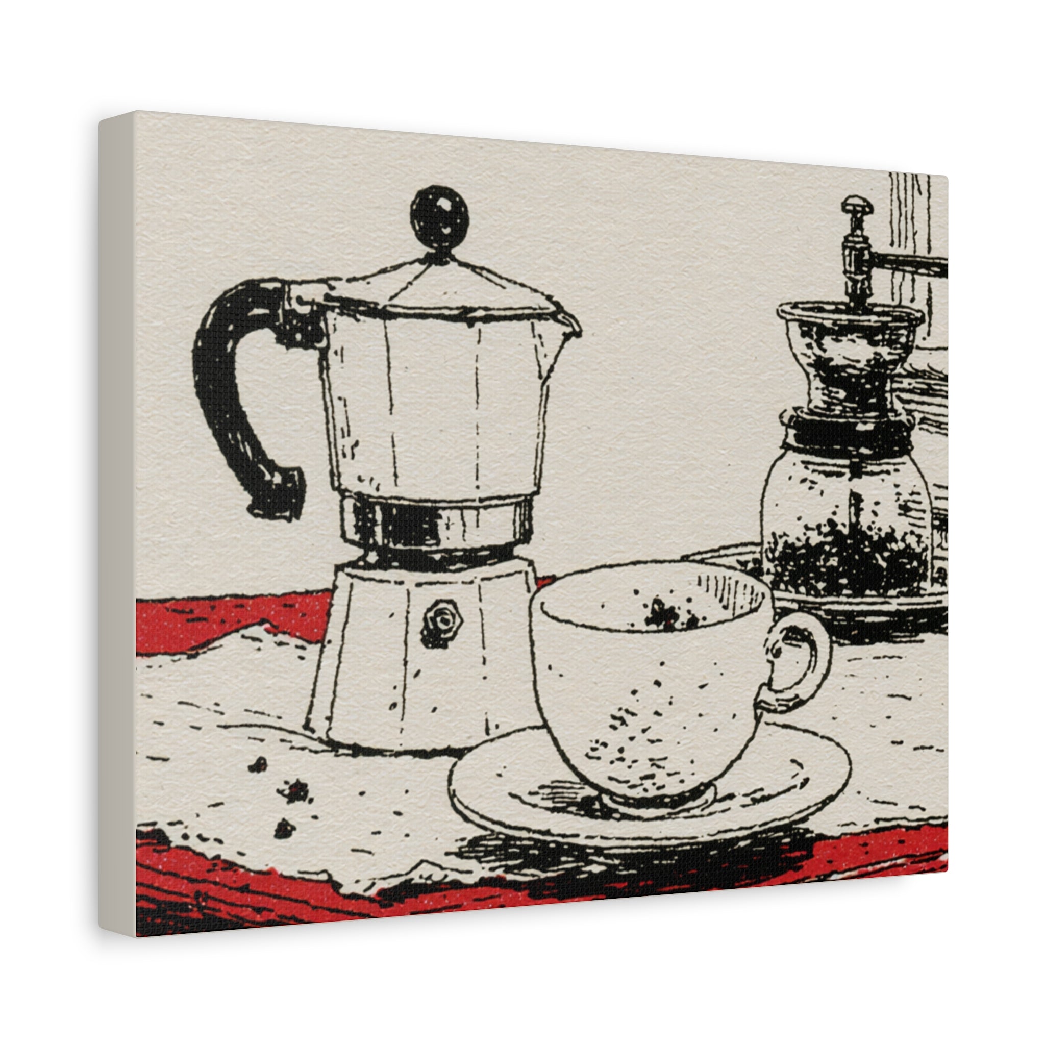 Espresso Pot and Cup Illustration Canvas | Coffee Kitchen Wall Art