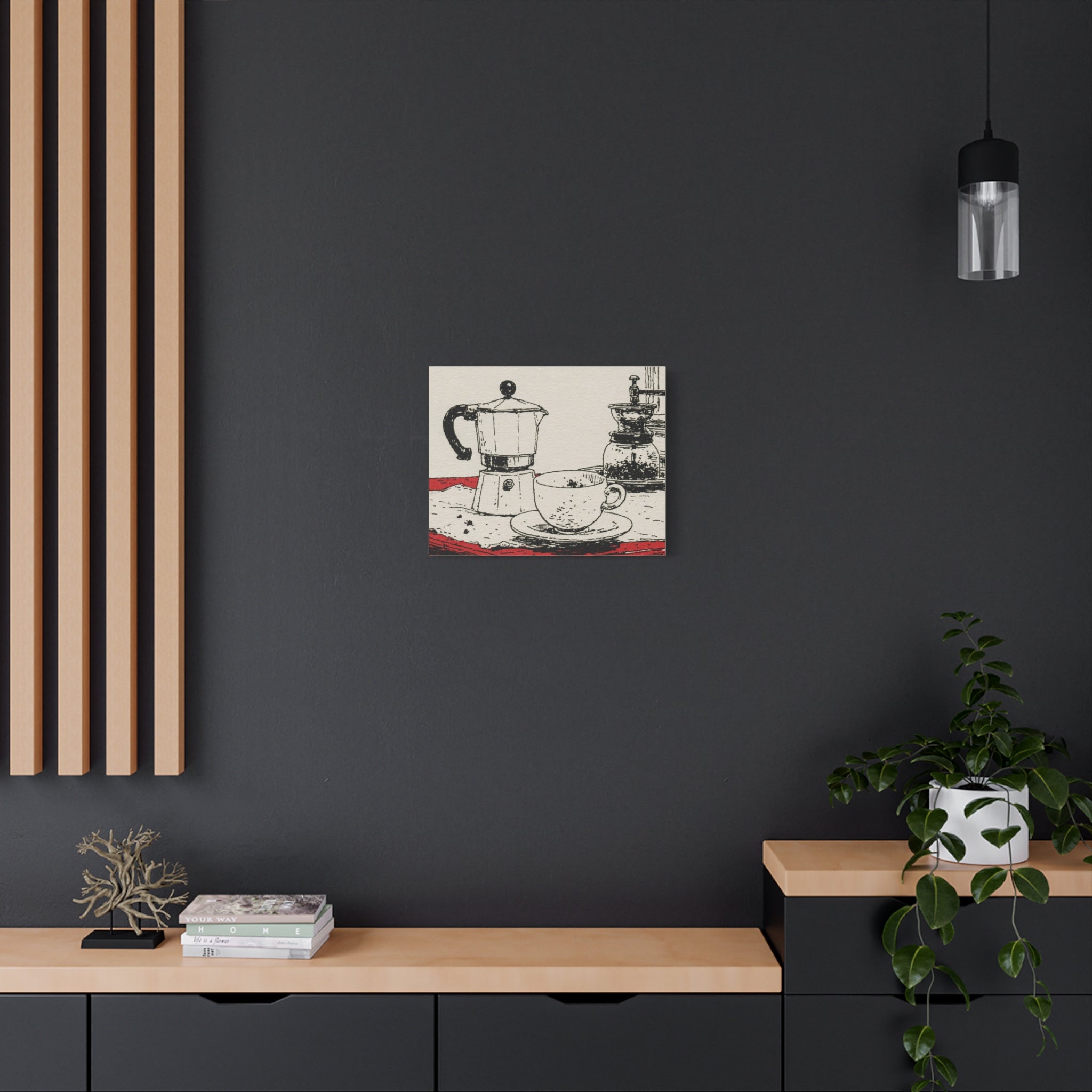 Espresso Pot and Cup Illustration Canvas | Coffee Kitchen Wall Art