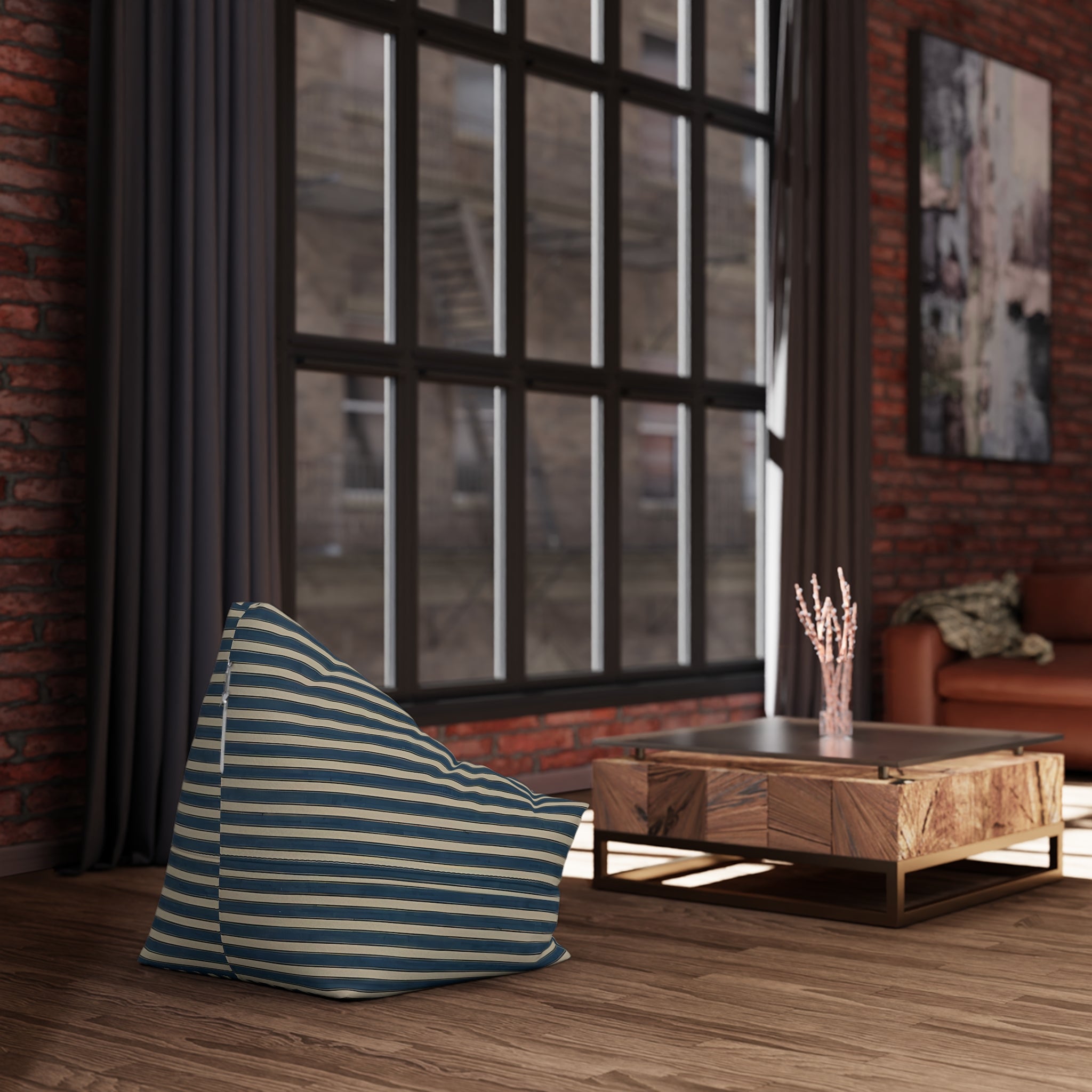 Navy and Cream Striped Bean Bag Chair Cover | Coastal Nautical Pattern