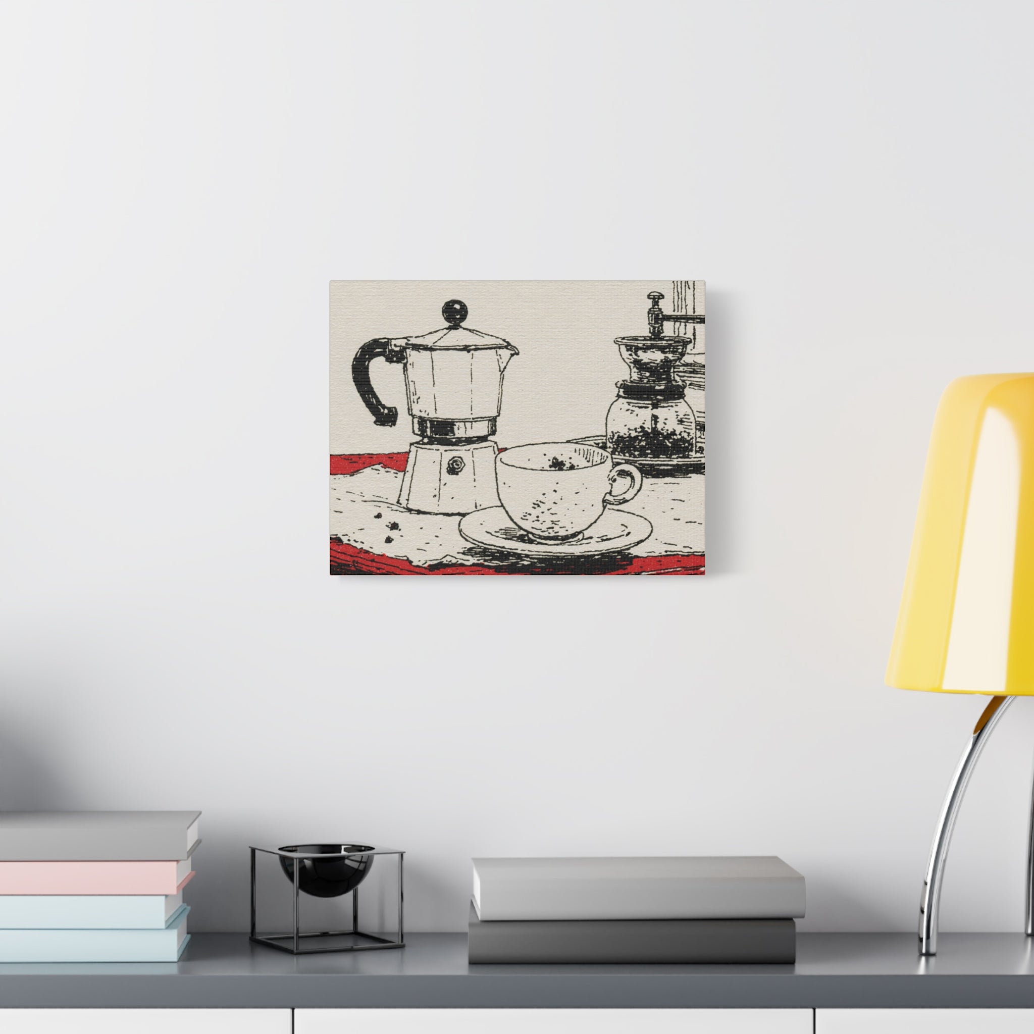Espresso Pot and Cup Illustration Canvas | Coffee Kitchen Wall Art
