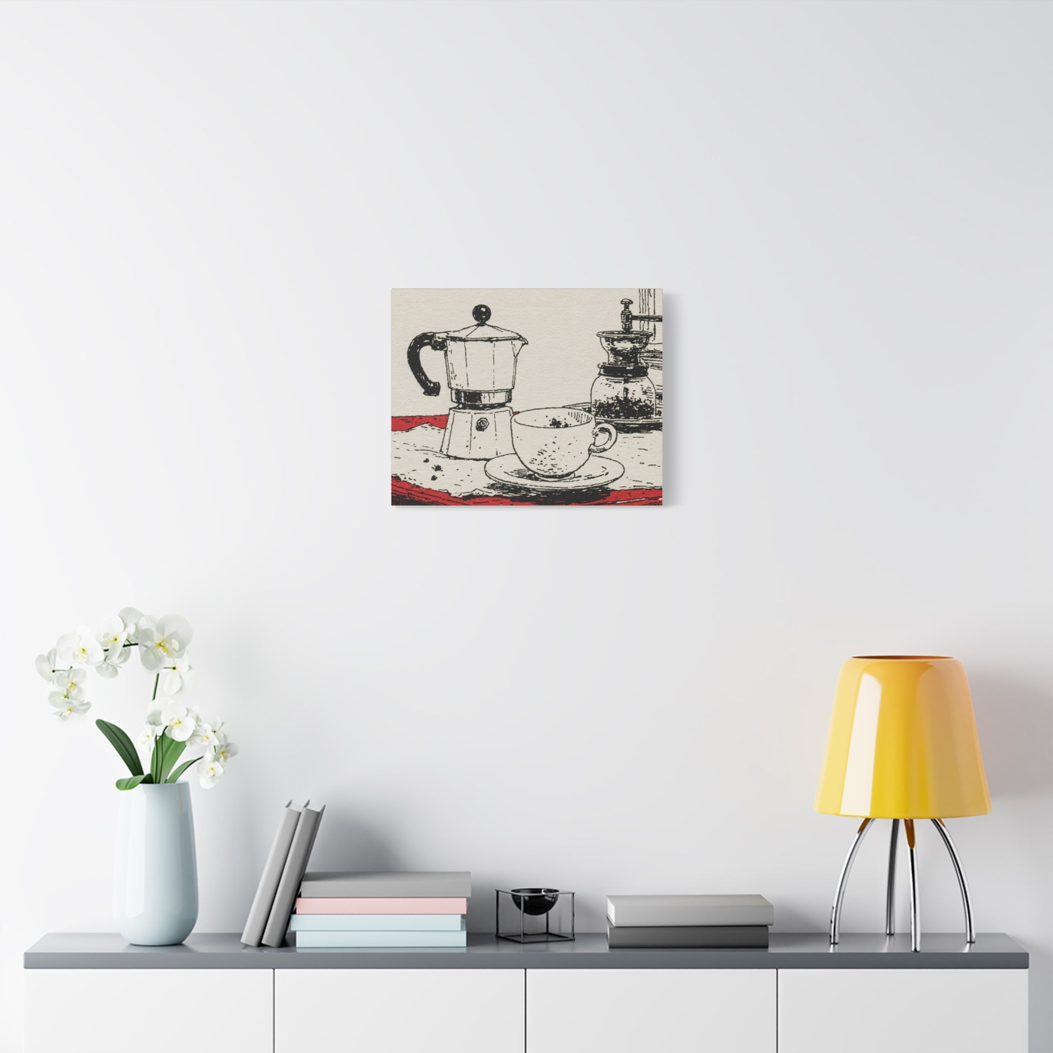 Espresso Pot and Cup Illustration Canvas | Coffee Kitchen Wall Art