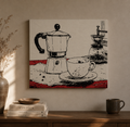 Espresso Pot and Cup Illustration Canvas | Coffee Kitchen Wall Art