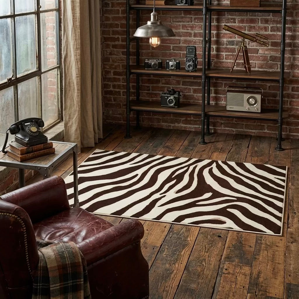 Brown Zebra Print Washable Rug | Animal Print Floor Mat