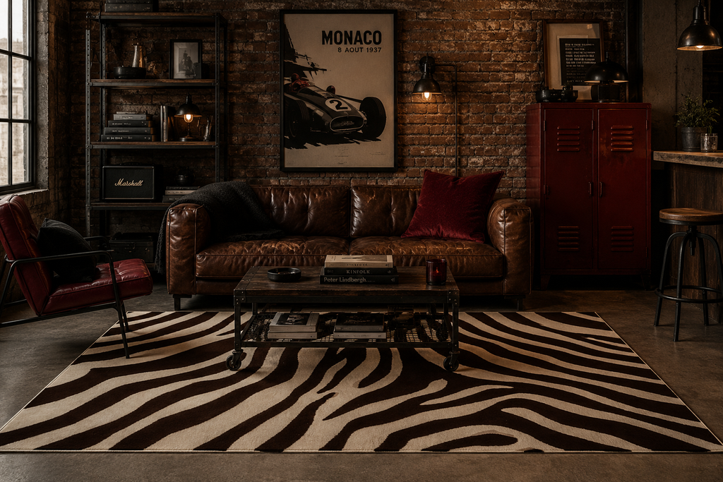 Brown Zebra Print Washable Rug | Animal Print Floor Mat