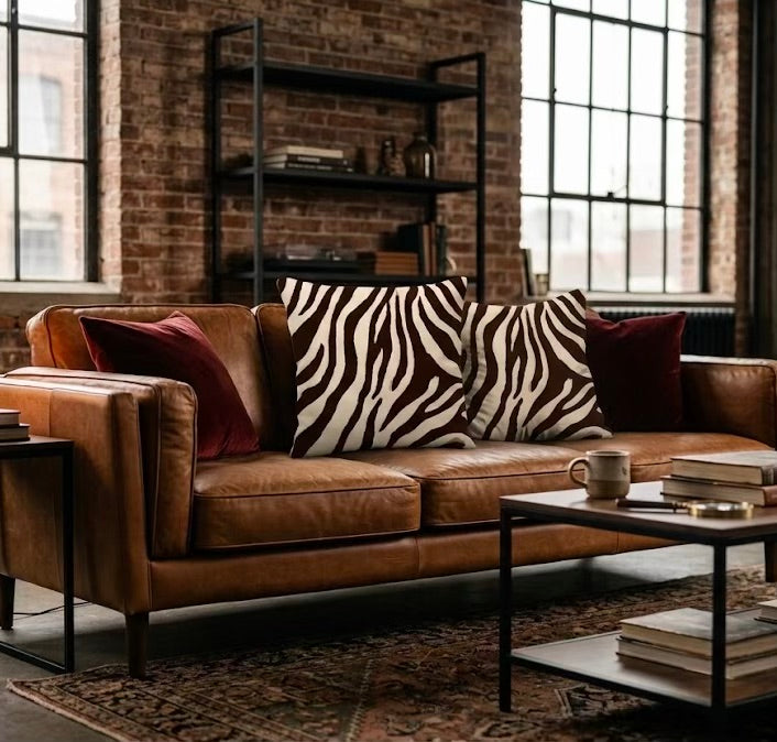 Zebra Stripe Faux Linen Pillow | Animal Print Accent Pillow