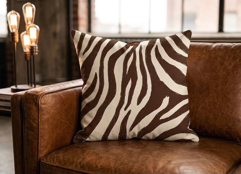 Zebra Stripe Faux Linen Pillow | Animal Print Accent Pillow