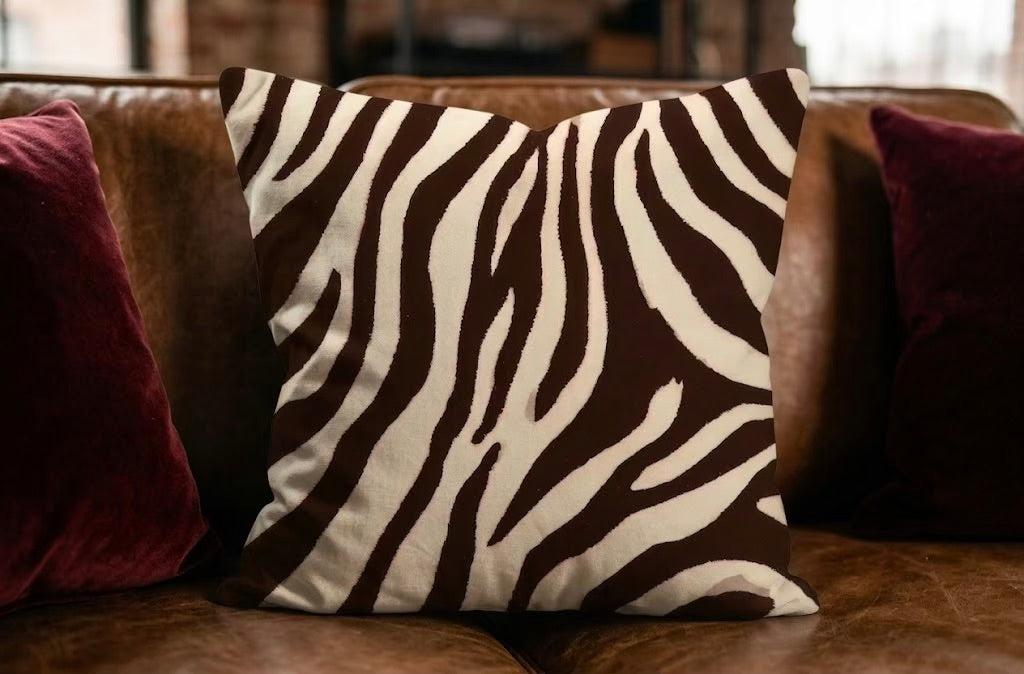 Zebra Stripe Faux Linen Pillow | Animal Print Accent Pillow