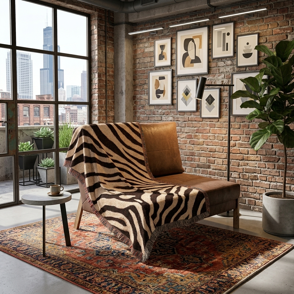 Zebra Stripe Throw Woven Blanket | Animal Print, Neutral Safari Décor