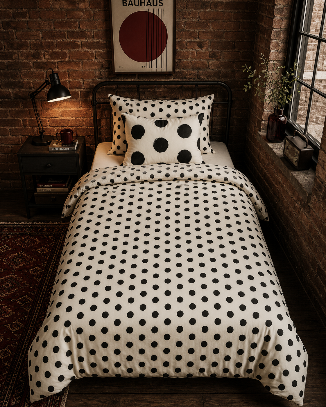 Black Polka Dot Duvet Cover Cotton Bed Set | Minimalist Spot Pattern