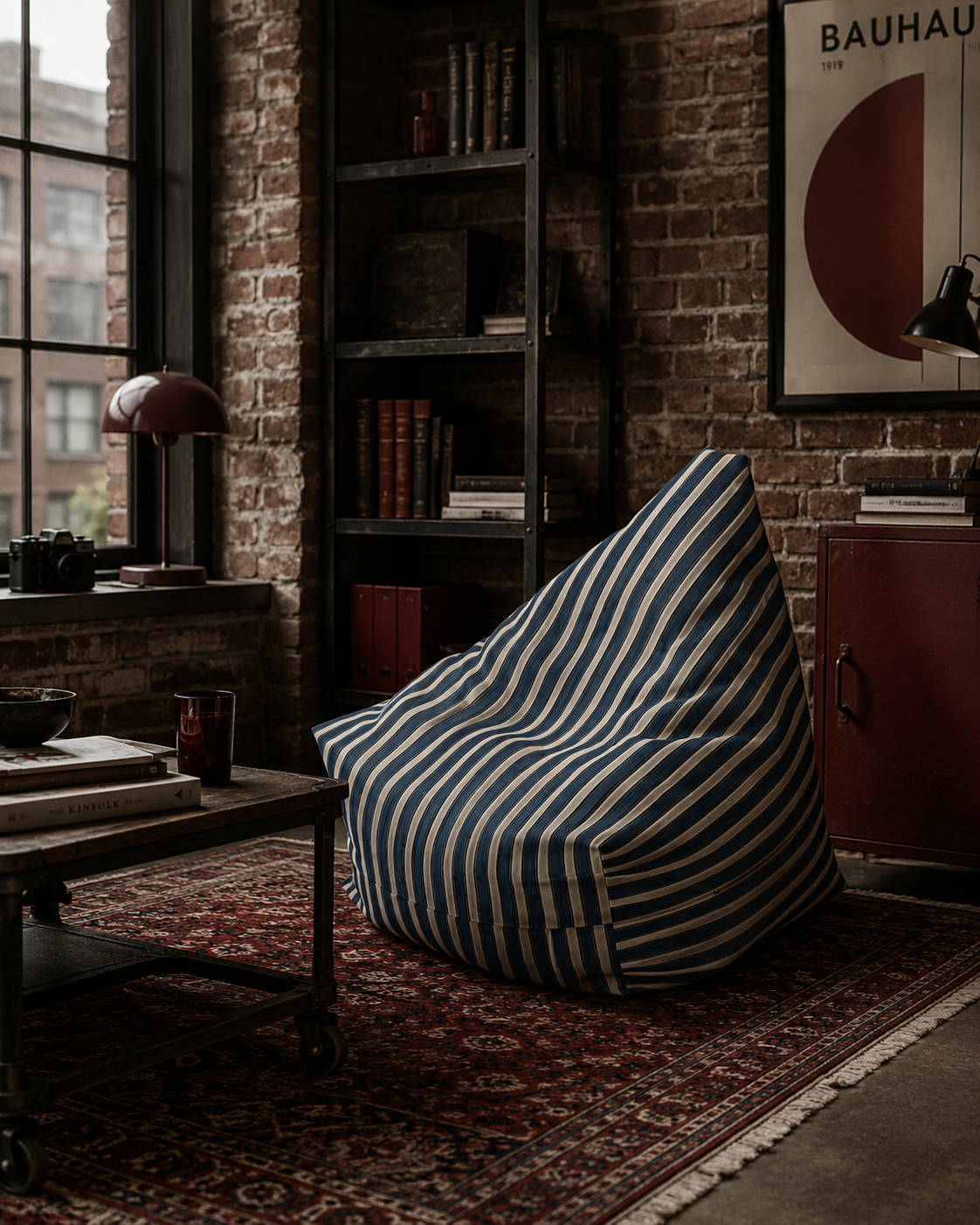 Navy and Cream Striped Bean Bag Chair Cover | Coastal Nautical Pattern