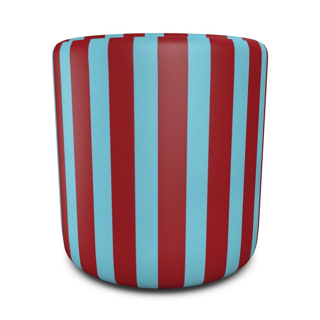 Striped Cylindrical Pouffe | Upholstered Round Ottoman