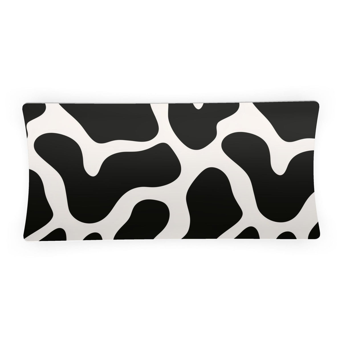A rectangular sedar dish featuring a bold black and white organic cow-print pattern, shown against a plain white background.