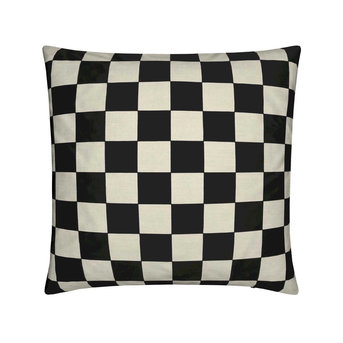A square throw pillow featuring a classic black and off-white checkerboard pattern, shown against a plain white background.