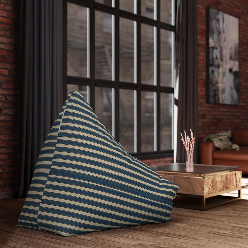 Navy and Cream Striped Bean Bag Chair Cover | Coastal Nautical Pattern