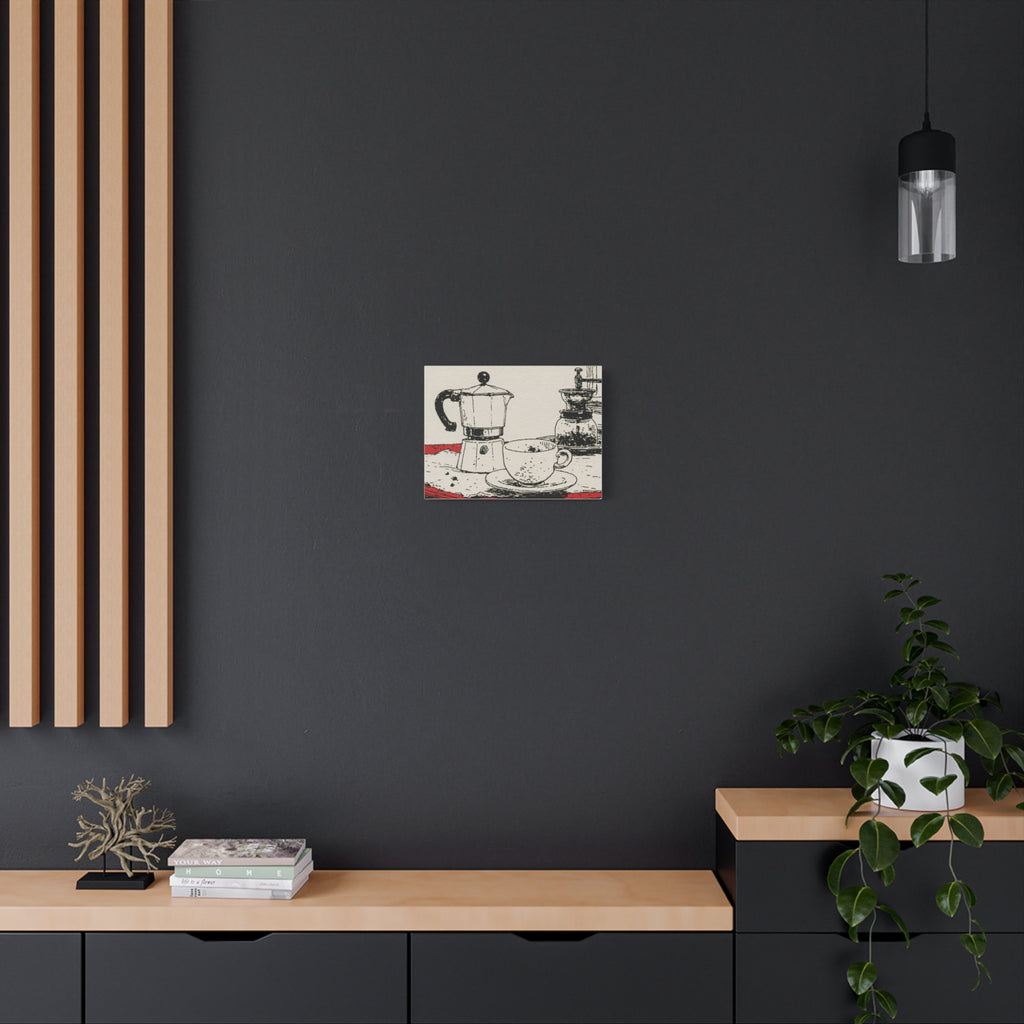 Espresso Pot and Cup Illustration Canvas | Coffee Kitchen Wall Art