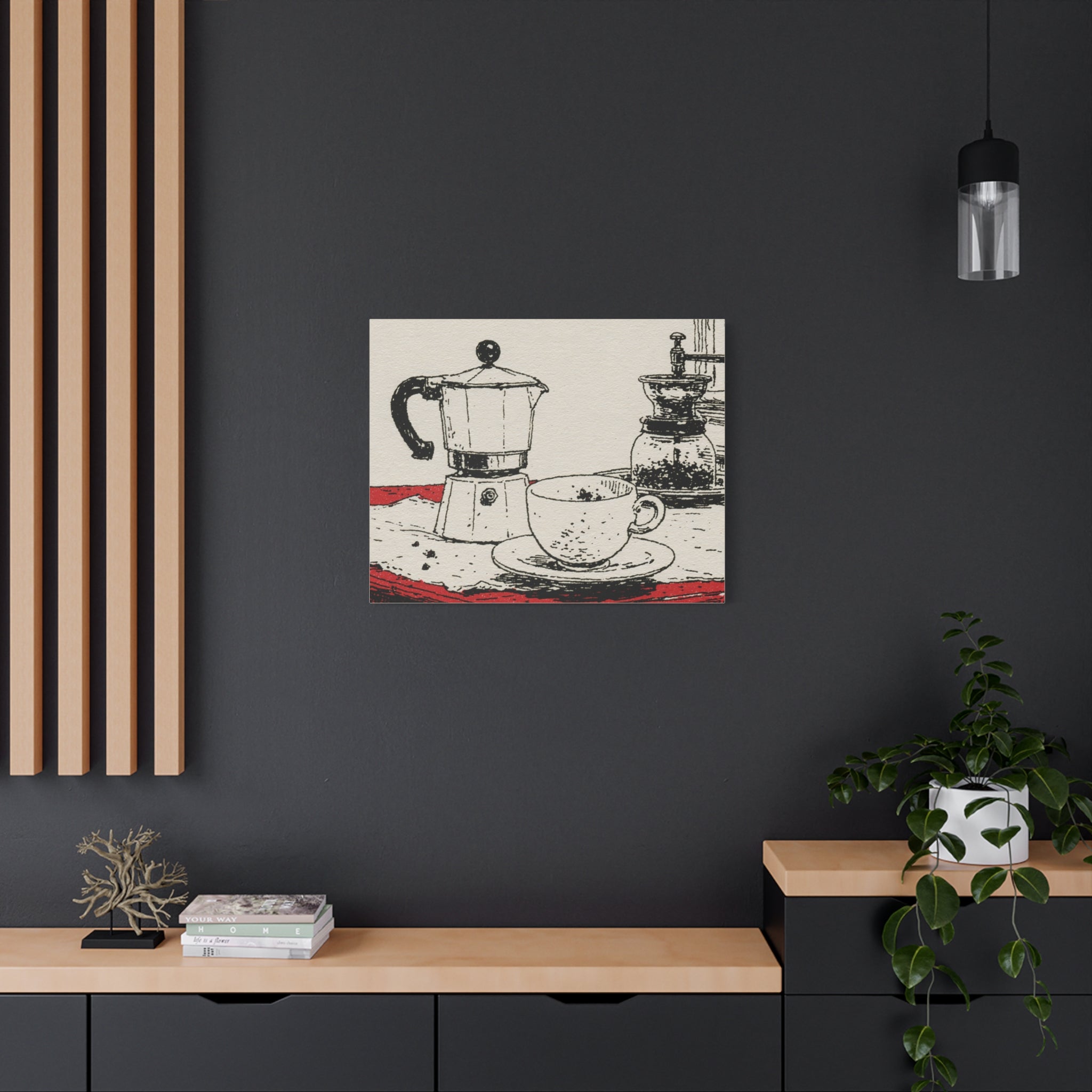 Espresso Pot and Cup Illustration Canvas | Coffee Kitchen Wall Art
