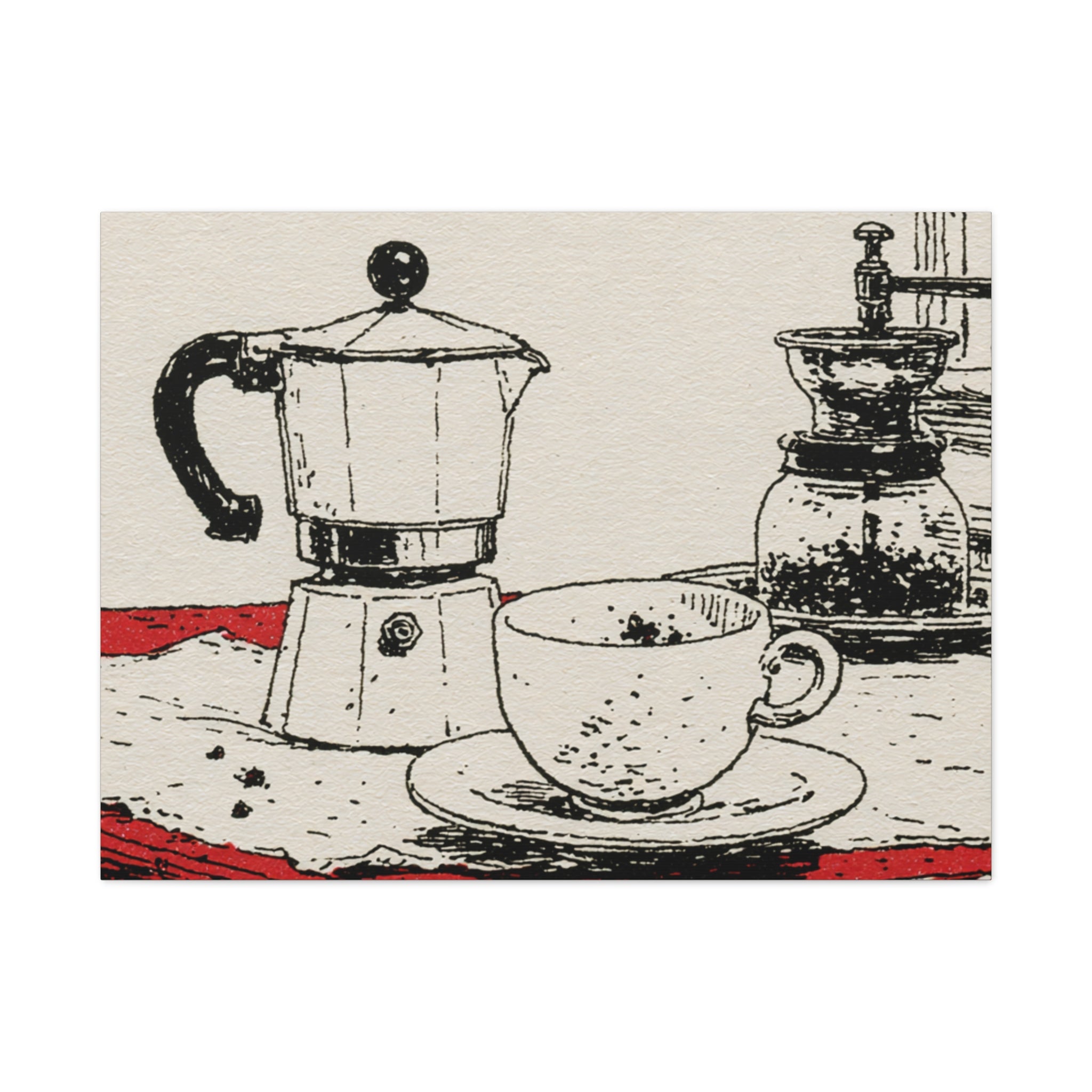 Espresso Pot and Cup Illustration Canvas | Coffee Kitchen Wall Art