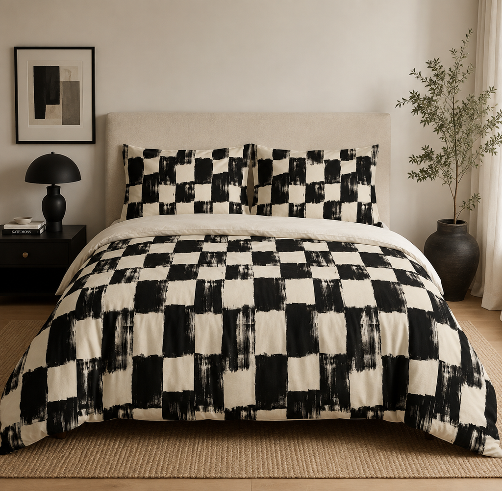 Checkered Duvet Cover | 300TC Organic Cotton Sateen