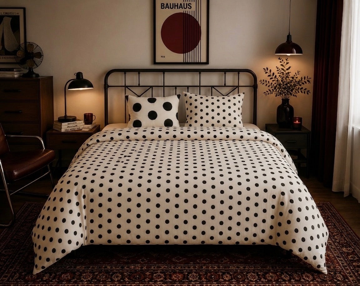Black Polka Dot Duvet Cover | Minimalist Cotton Bed Set