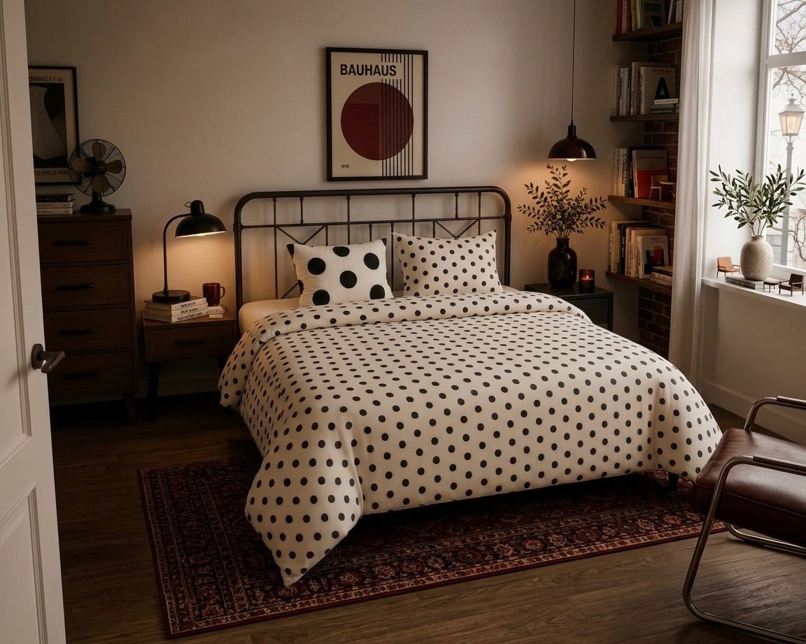 Black Polka Dot Duvet Cover | Minimalist Cotton Bed Set